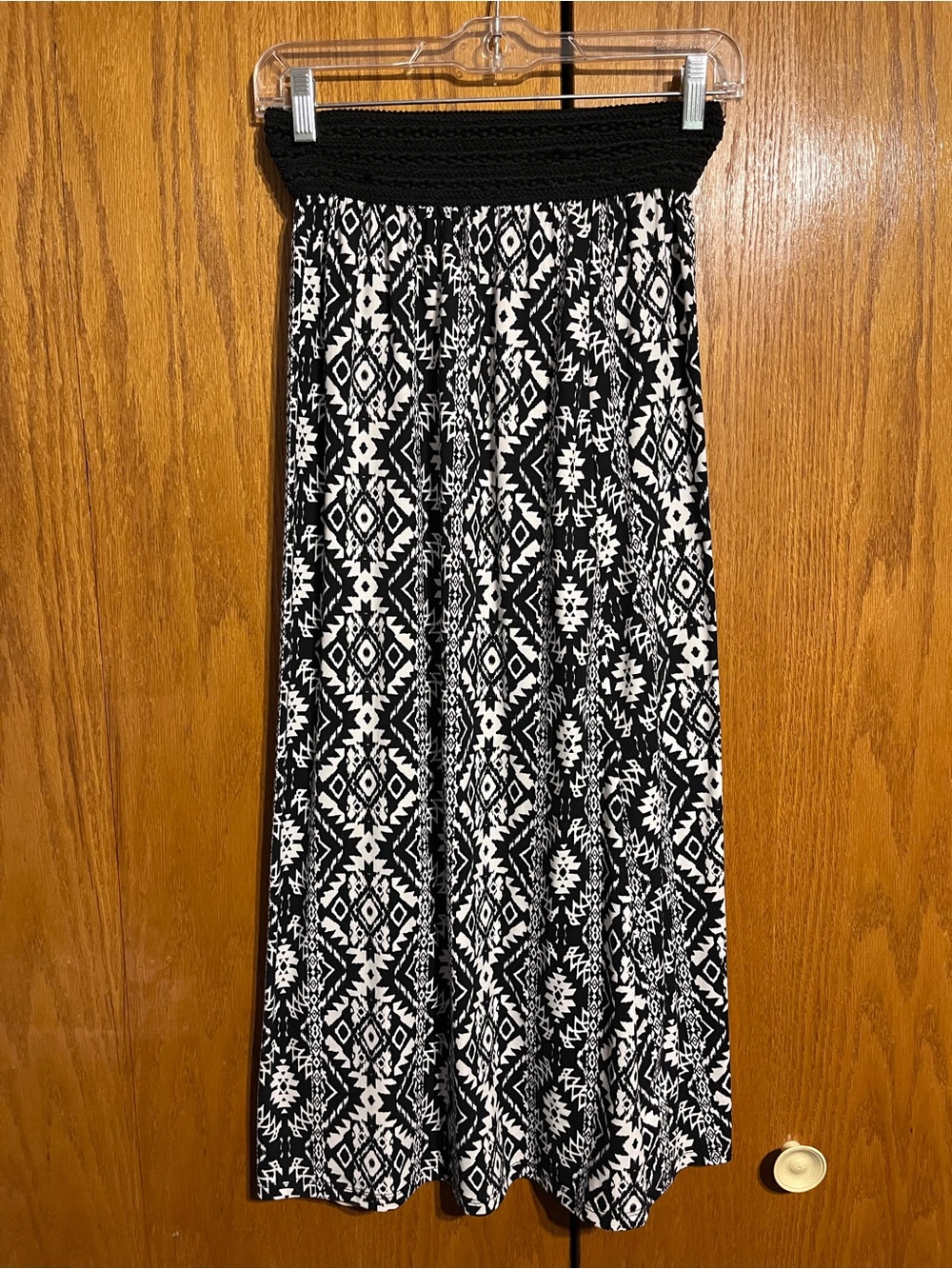 Black & White Aztec Maxi Skirt - Elegant Stretch Waist